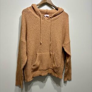 Pink Lily Waffle Knit Soft Stretchy Hooded Relaxed Fit Sweater Hoodie Top Tan